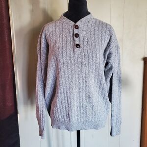 Great Northwest Sportswear Gray Henley Knit Sweater Pullover Size L
